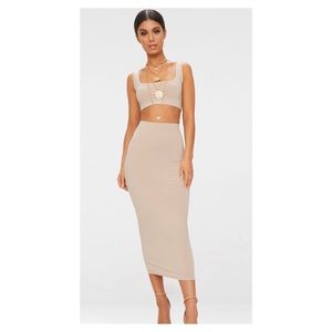 PrettyLittleThing Two Piece Nude Skirt Set Sz L